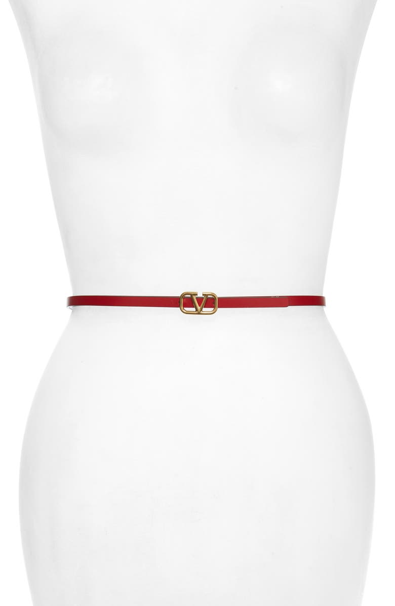 Valentino Garavani VLOGO Skinny Leather Belt, Alternate, color, 