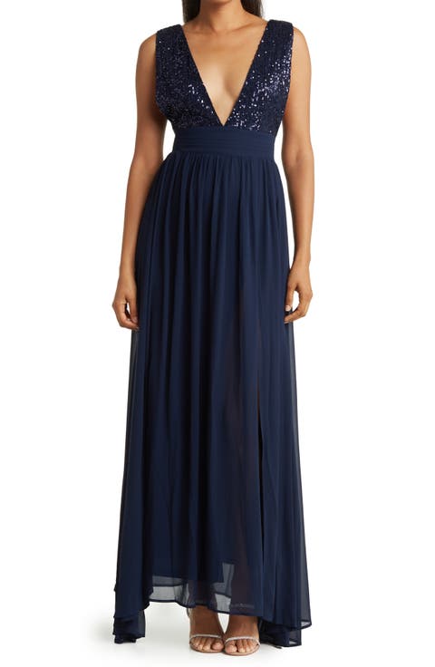 Daphne Sequin Top V-Plunge Maxi Dress