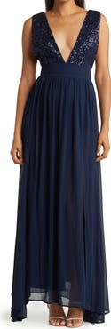 Love By Design Daphne Sequin Top V-Plunge Maxi Dress