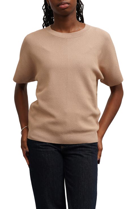 Chevron Rib Short Sleeve Sweater