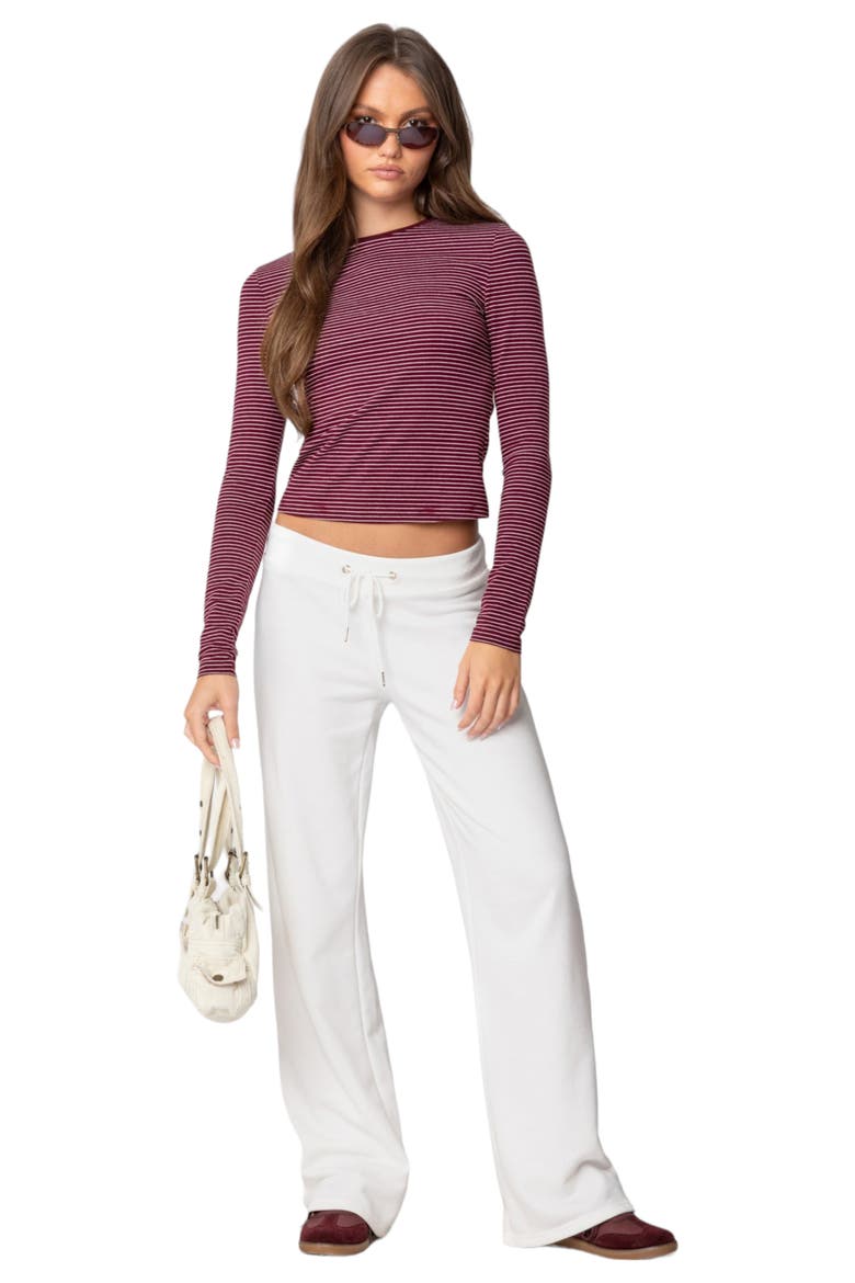 Brianna Stripe Stretch Cotton T-Shirt, Alternate, color, BURGUNDY