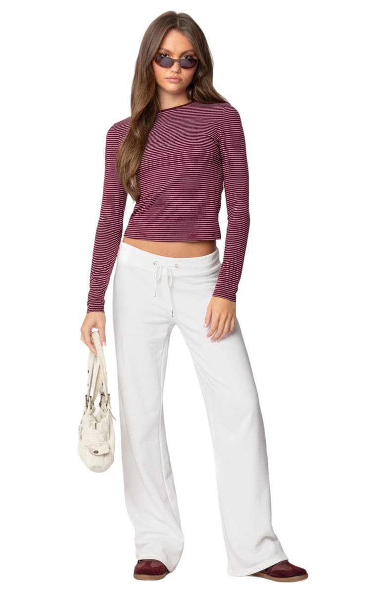 EDIKTED Brianna Stripe Stretch Cotton T-Shirt, Alternate, color, Burgundy