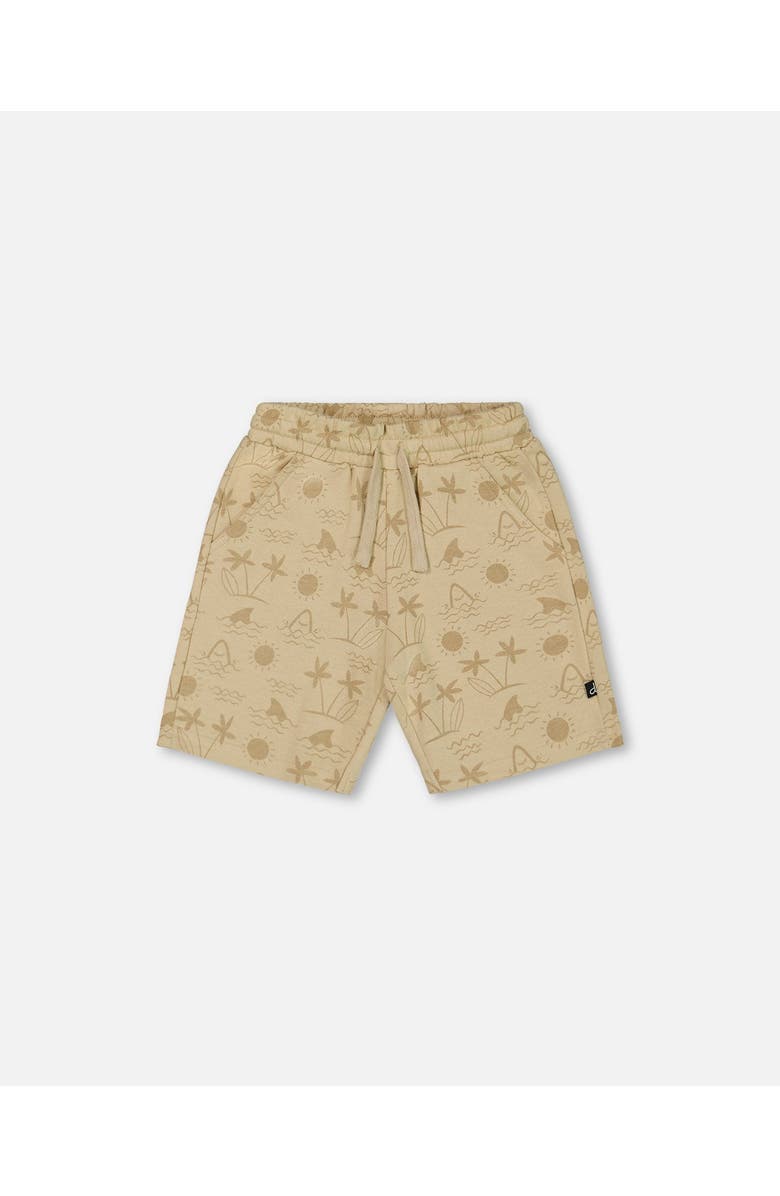 Deux par Deux Little Boy's Printed French Terry Short Beige With Palm Trees, Main, color, Beige With Palm Trees