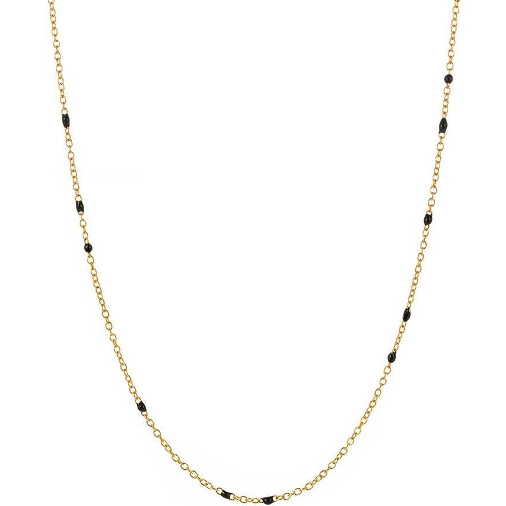 Hollywood Sensation Dainty Black Onyx Beaded Link Necklace In Gold