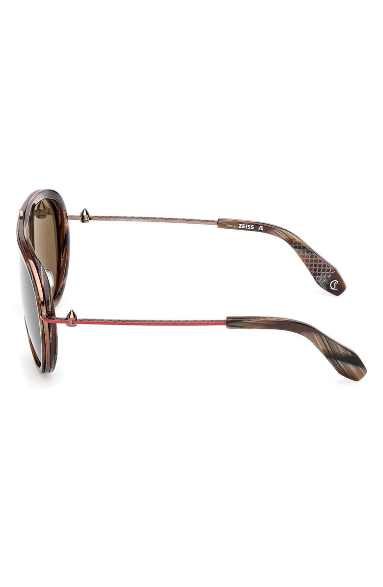 Christian Louboutin Greggo 61mm Pilot Sunglasses, Alternate, color, Brown Horn / Bronze Temple Red