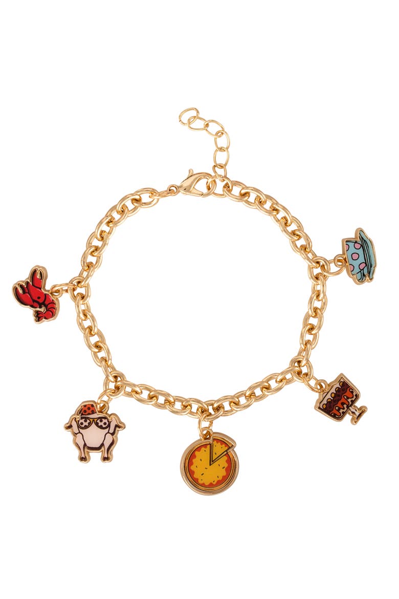 Fashion Charm Bracelet, 5 Charms, 7" + 1" Extender, Main, color, Gold