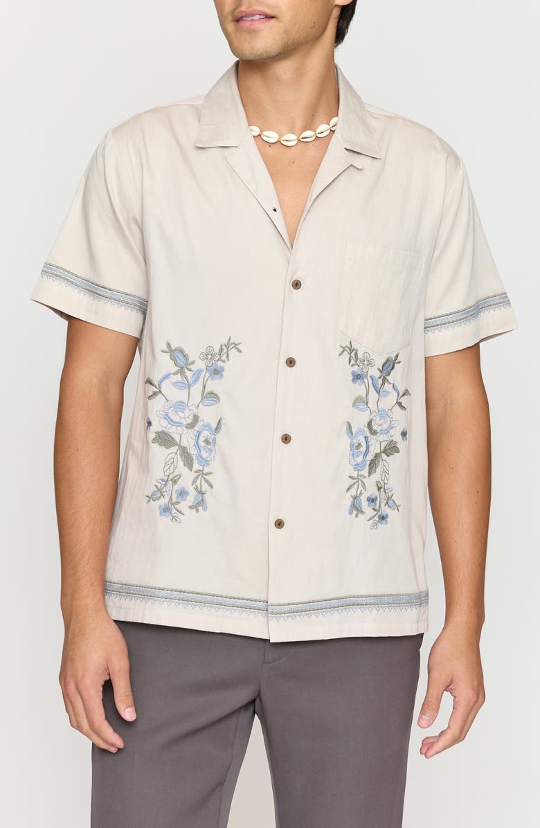 Raga Floral Embroidered Cotton Camp Shirt, Main, color,
