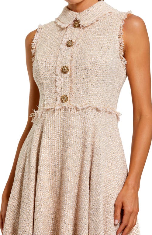 Mac Duggal Bouclé Sleeveless Collared Button Up Midi Dress In Pink