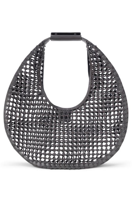 Staud Moon Woven Leather Top Handle Tote In Silver