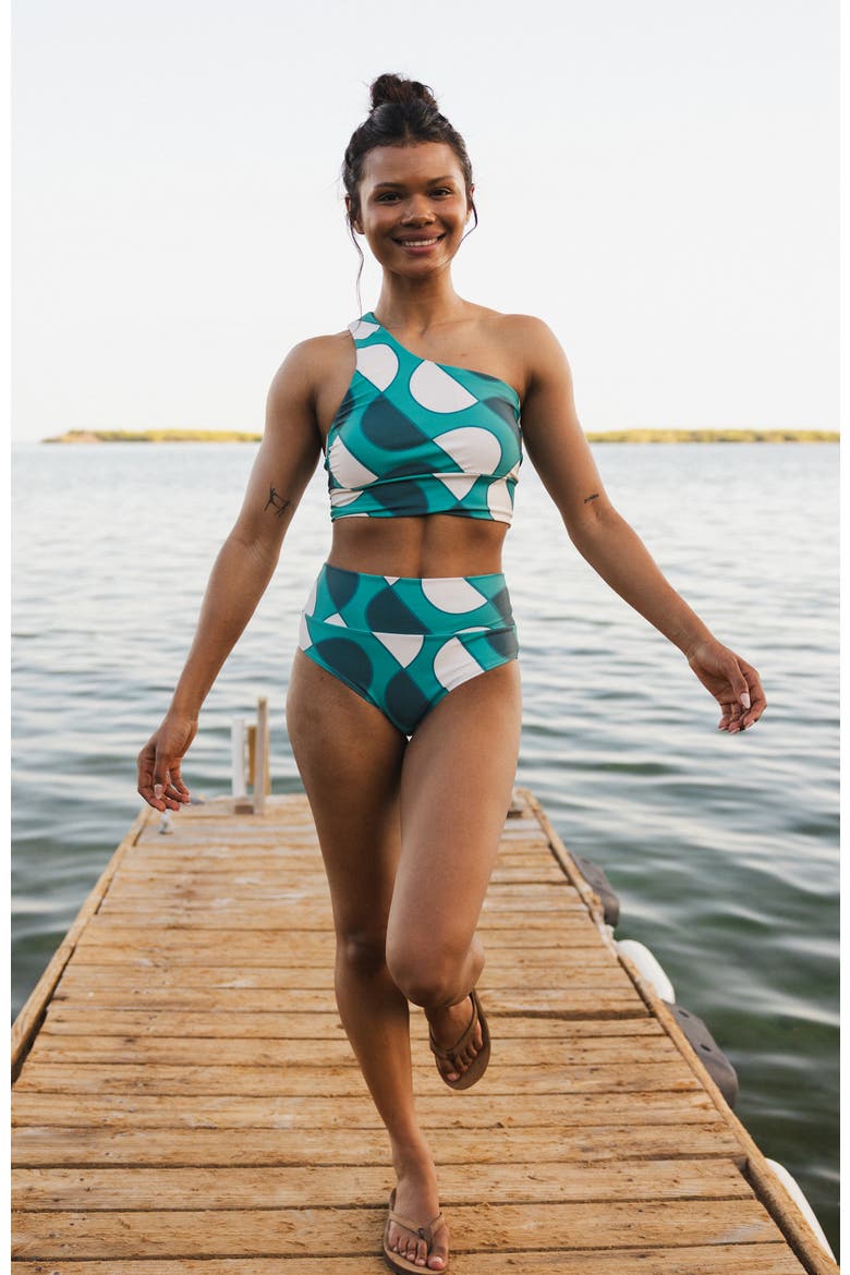 One Shoulder Crop Swim Top, Alternate, color, Riptide