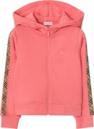 Burberry Girls' Check Trim Cotton Zip Hoodie