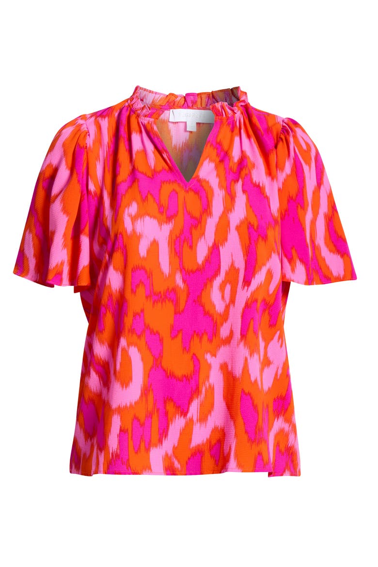Charly Abstract Keira Ruffle Top, Alternate, color, ORANGE-FUCHSIA