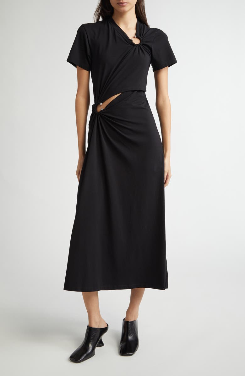 Rabanne Ring Pierced Jersey Dress, Main, color, Black