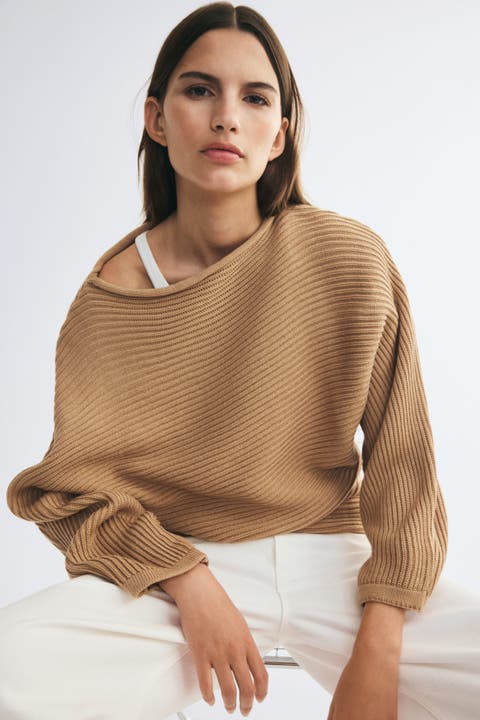 Boat-Neck Rib-Knit Sweater