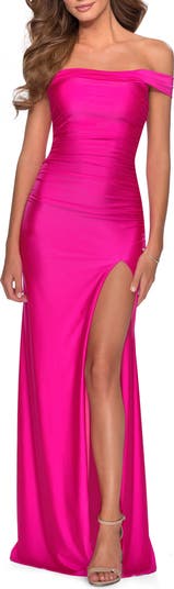 Off the Shoulder Dress with Tie Back and Slit
