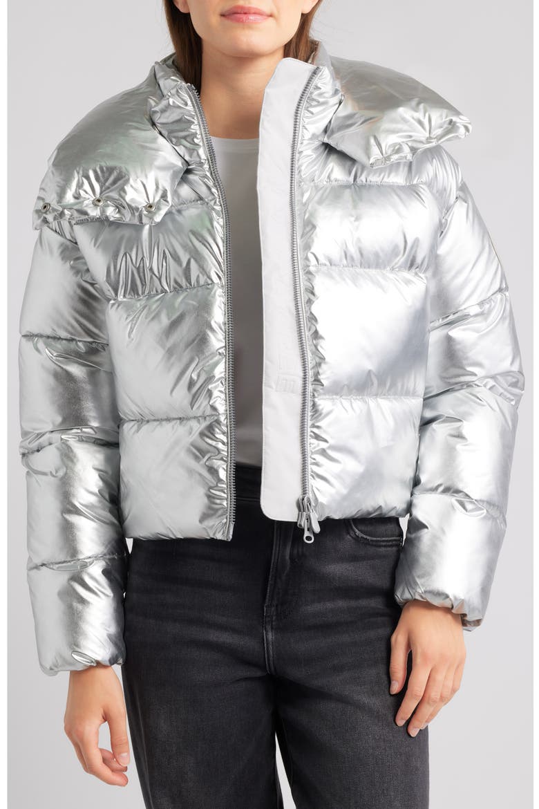 Giselle Windproof Crop Puffer Jacket, Alternate, color, SILVER