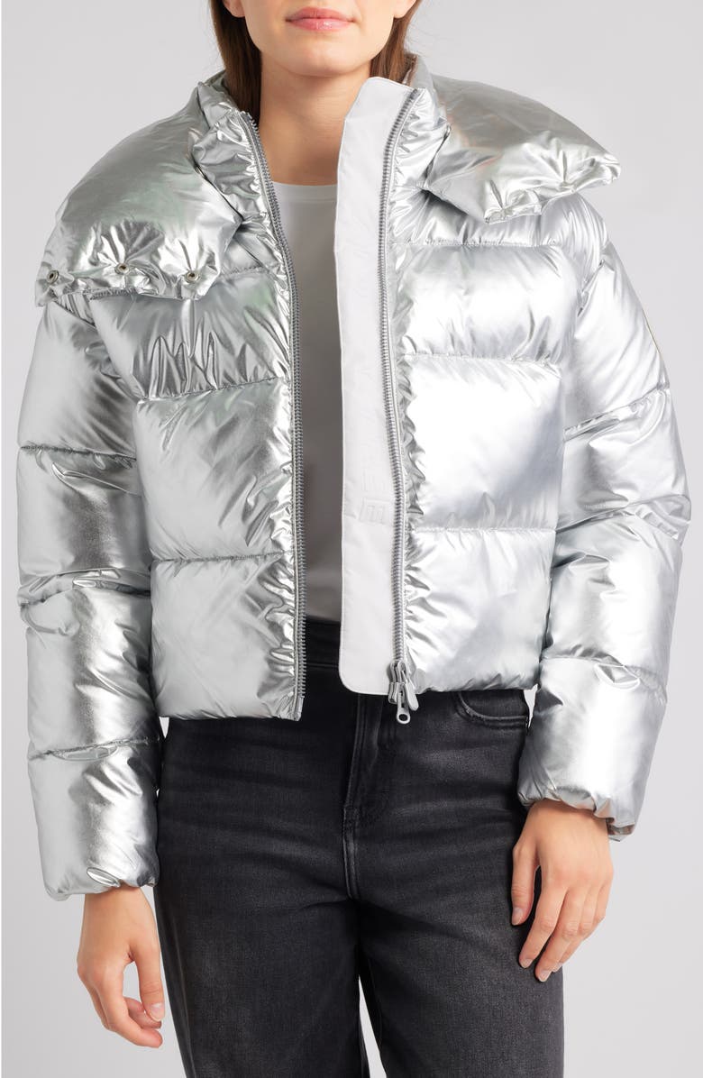 Save The Duck Giselle Windproof Crop Puffer Jacket, Alternate, color, Silver