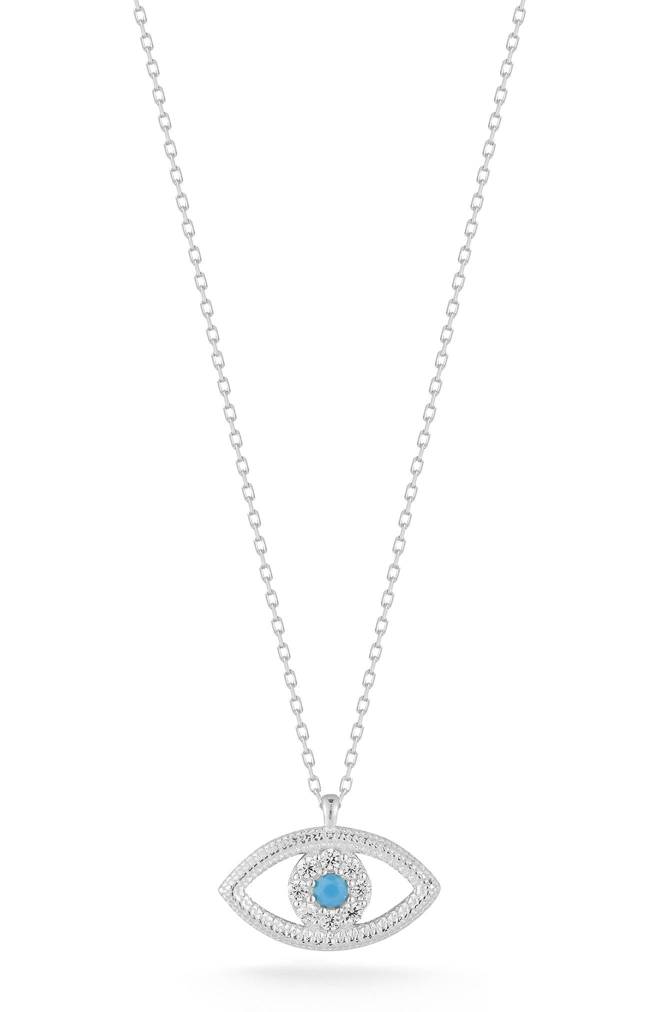 Cubic Zirconia & Synthetic Turquoise Evil Eye Pendant Necklace
