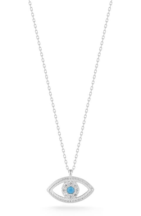 Cubic Zirconia & Synthetic Turquoise Evil Eye Pendant Necklace