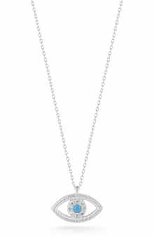 Cubic Zirconia & Synthetic Turquoise Evil Eye Pendant Necklace