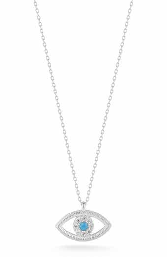 Cubic Zirconia & Synthetic Turquoise Evil Eye Pendant Necklace
