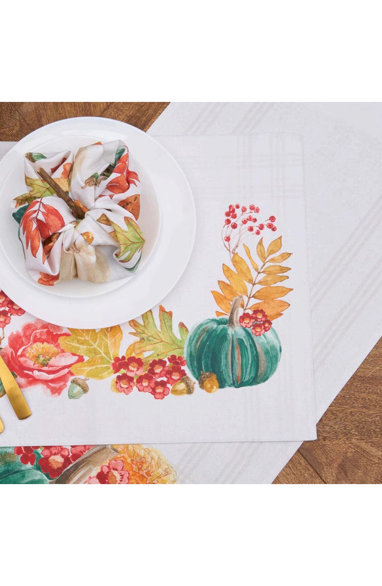 C&F Home Harvest Teal Pumpkin & Flower Leaves 100% Cotton Table Runner 14" x 72", Alternate, color, Red