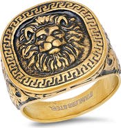 STEELTIME Men's 18k Gold Plated Lion Head Signet Ring