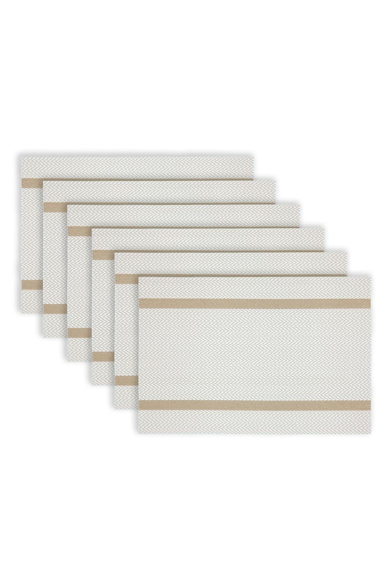 Set of 6 Vinyl Placemats, Alternate, color, CHEVRON GOLD BORDER WHITE