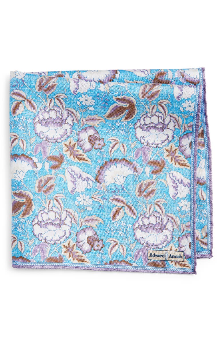 EDWARD ARMAH Floral Silk Pocket Square, Main, color, Azure