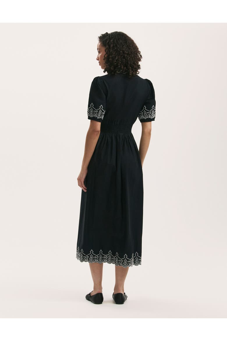 Arianna Embroidered Cotton Midi Dress, Alternate, color, Black