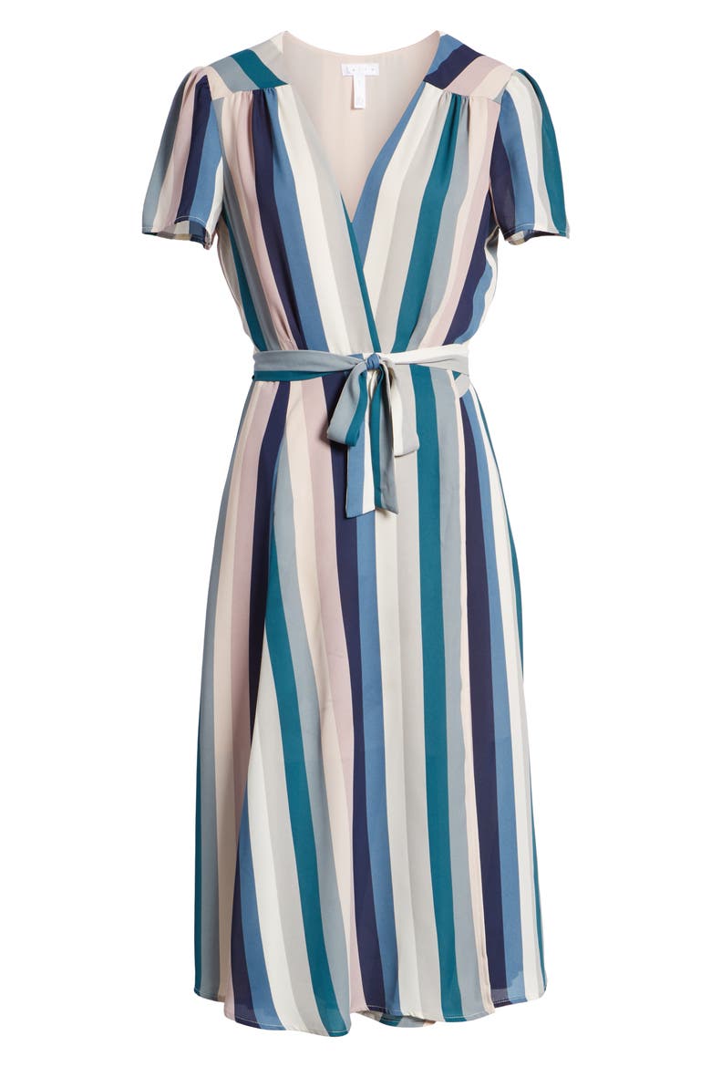 Midi Wrap Dress, Alternate, color, PINK SILVER DUSTY STRIPE
