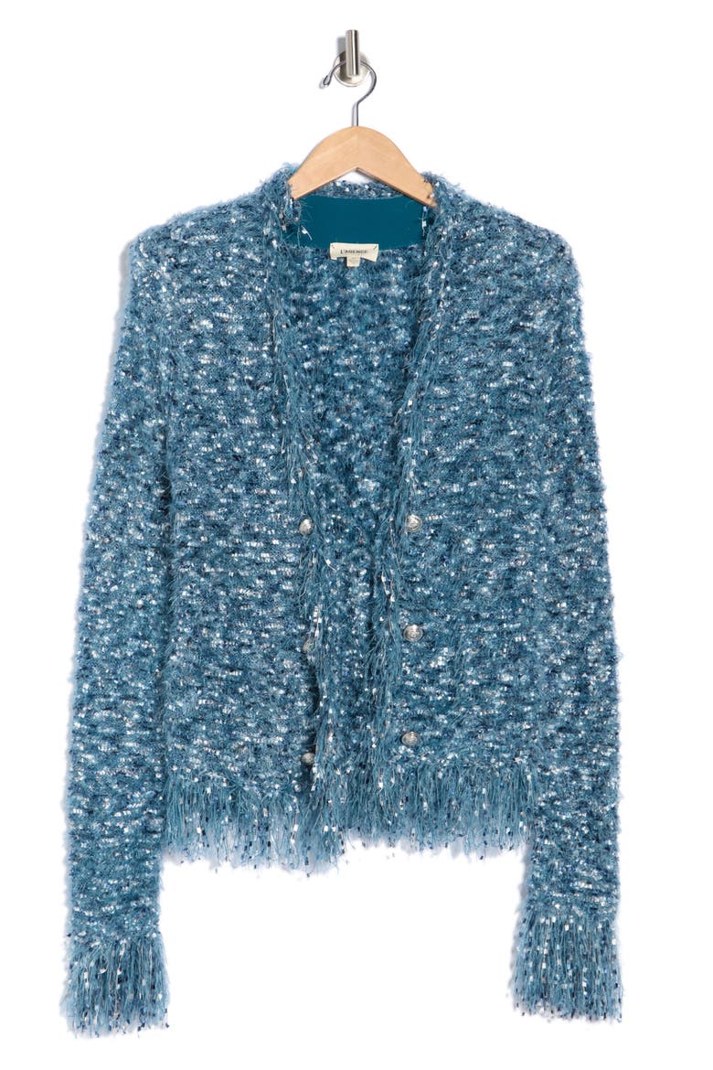 Azure Knit Fringe Cardigan Blazer, Alternate, color, TEAL MULTI