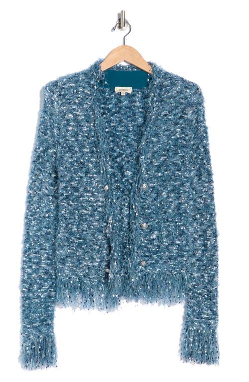 L'agence Azure Knit Fringe Cardigan Blazer In Blue