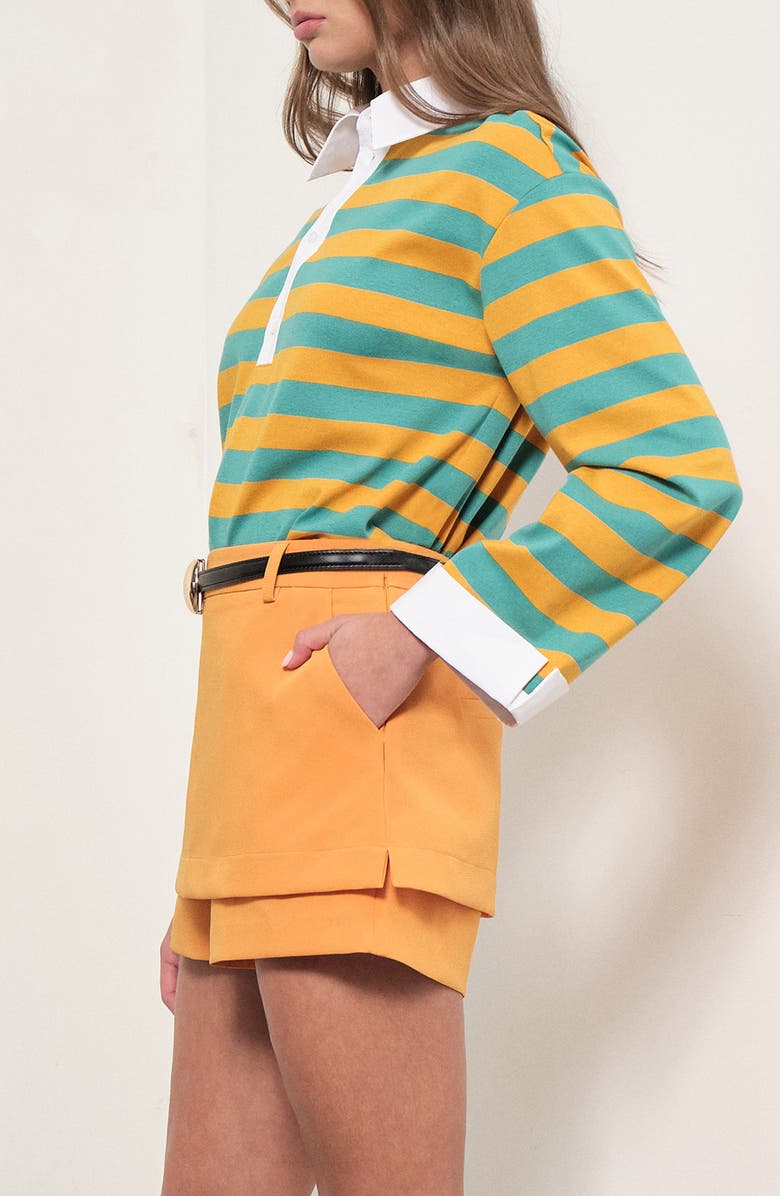 MAUDE CLUB Gabrielle Stripe Cotton Rugby Shirt, Alternate, color, Ocean Yellow Stripe