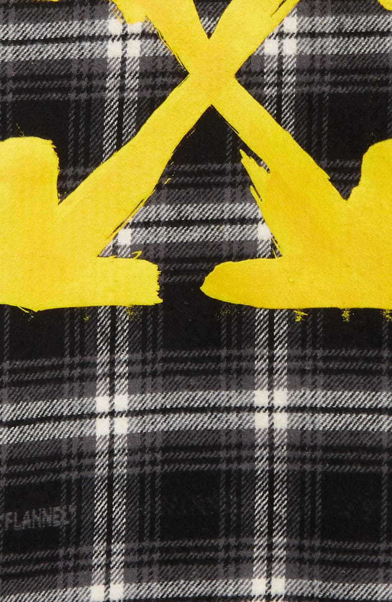 Off-White Kids' Arrow Logo Plaid Flannel Shirt, Alternate, color, 