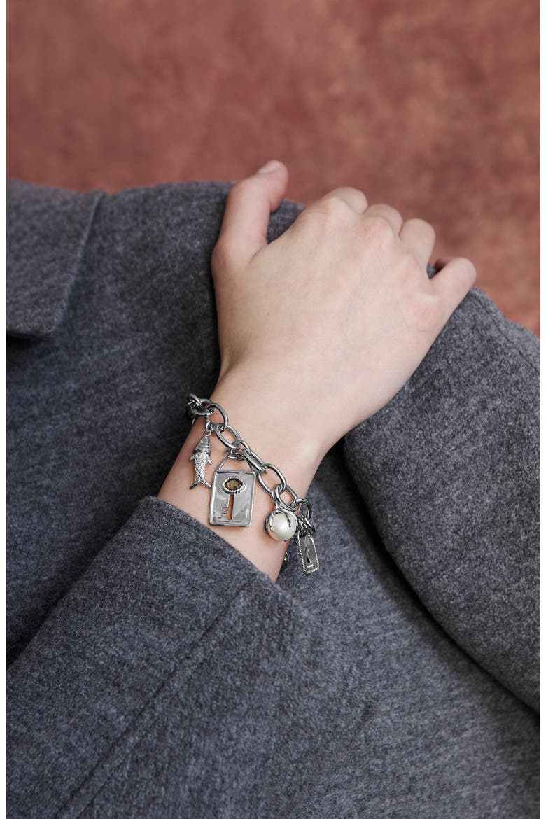 Lock & Key Charm Bracelet, Alternate, color, SILVER