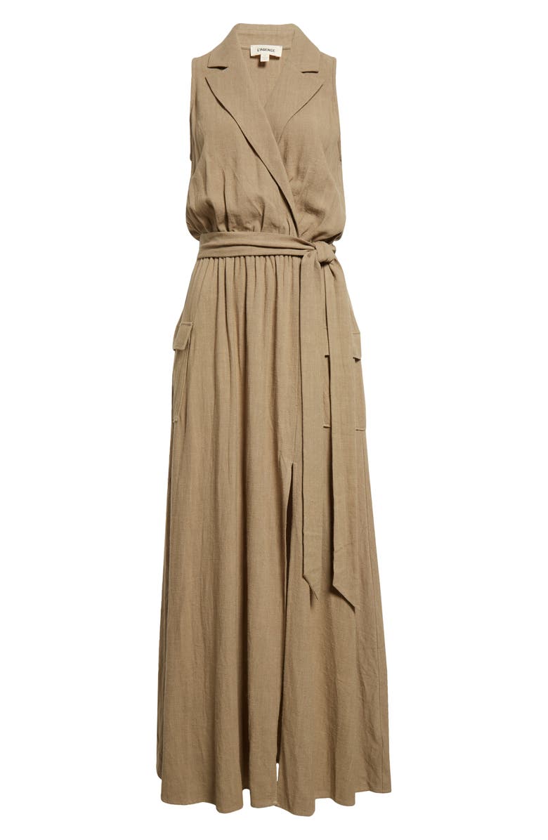 L'AGENCE Mayer Military Faux Wrap Maxi Dress, Alternate, color, Covert Green