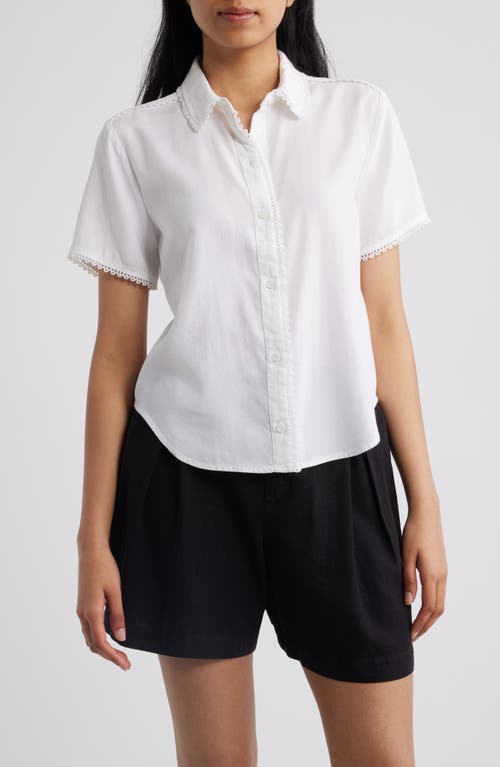 Cloth & Stone Picot Trim Short Sleeve Button-Up Shirt in White at Nordstrom, Size X-Large