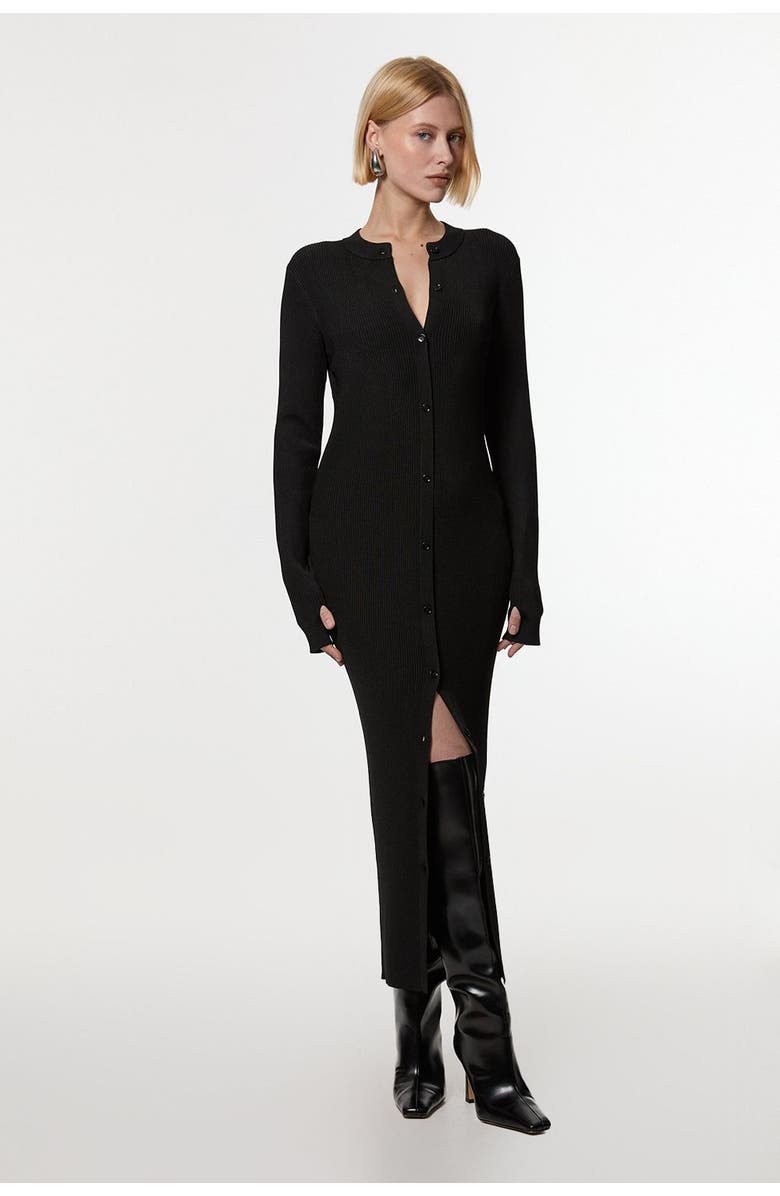 Karen Millen Button Through Ribbed Maxi Dress, Main, color, Black