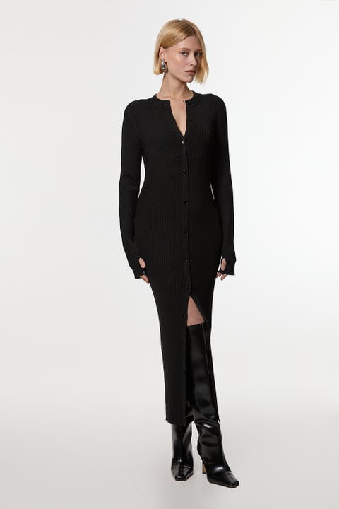 Button Through Ribbed Maxi Dress