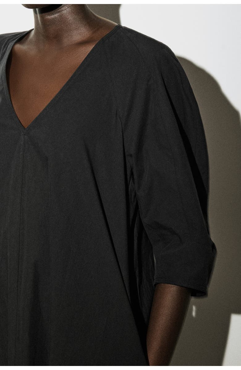 COS Rounded V-Neck Cotton Midi Dress, Alternate, color, Black