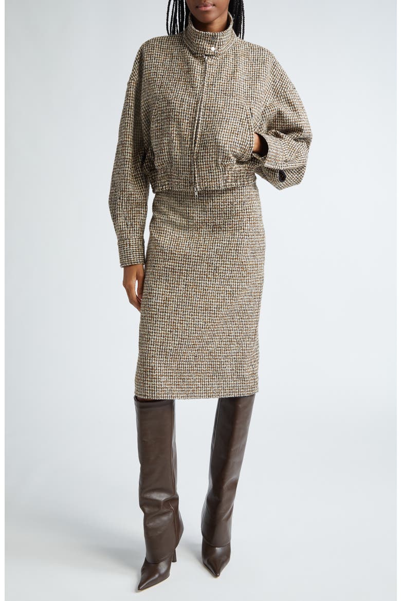 Cara Houndstooth Pencil Skirt, Alternate, color, CREAM/BROWN