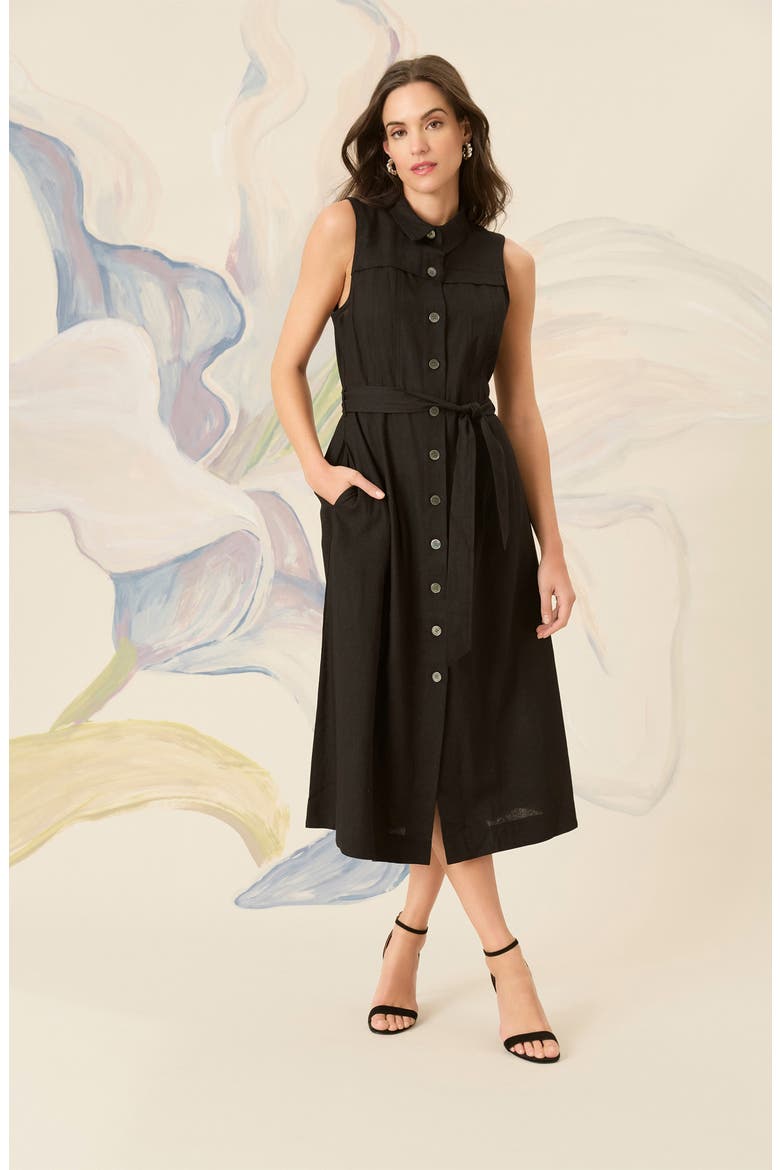 Sleeveless Linen Blend Shirtdress, Alternate, color, BLACK