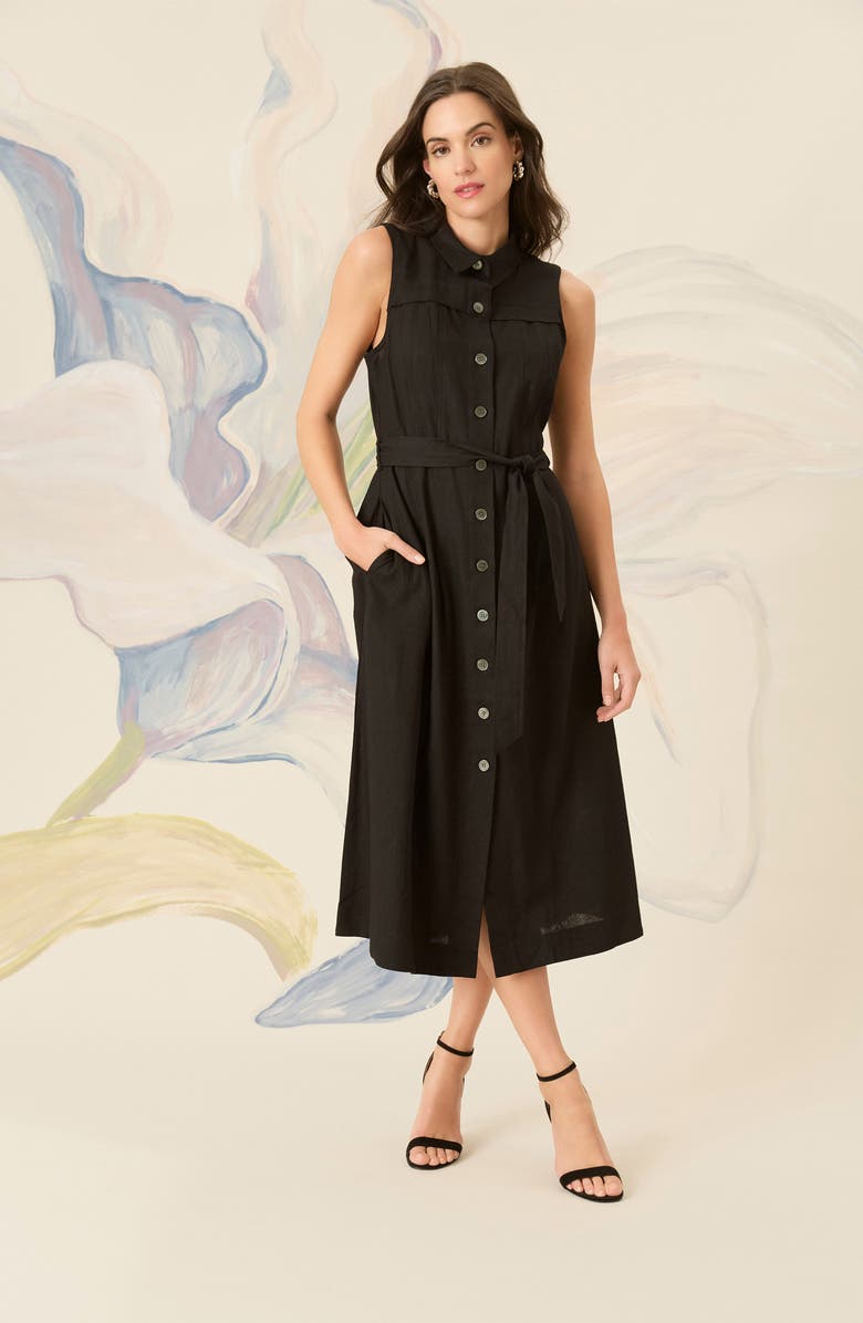 Maggy London Sleeveless Linen Blend Shirtdress, Alternate, color, Black