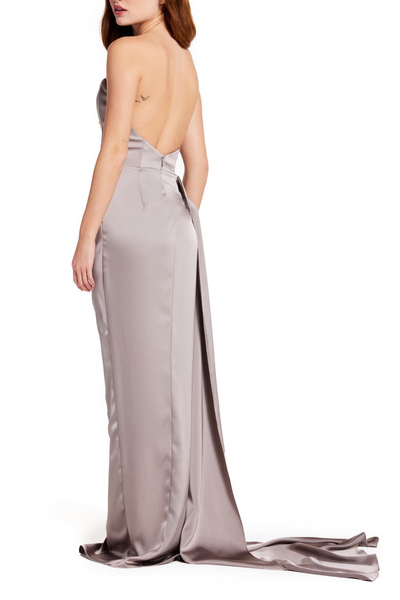 Bita Strapless Satin Gown, Alternate, color, METAL