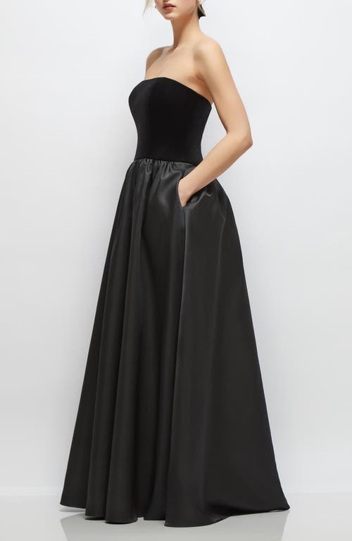 Dessy Collection Strapless Mixed Media Gown In Black