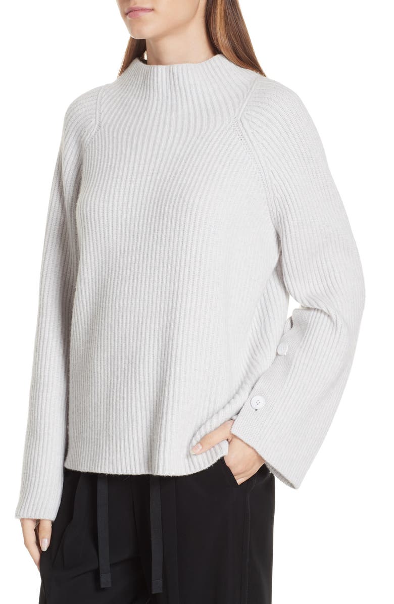 Vince Button Cuff Funnel Neck Sweater, Alternate, color, 