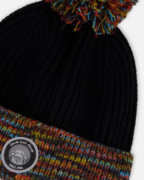 Deux Par Deux Lined Knit Winter Hat With Pompom In Animal Print