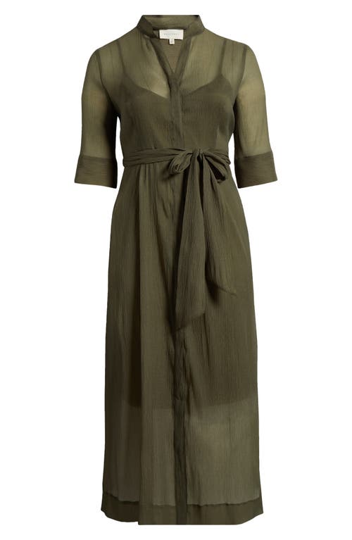 Melloday Chiffon Maxi Shirtdress In Olive