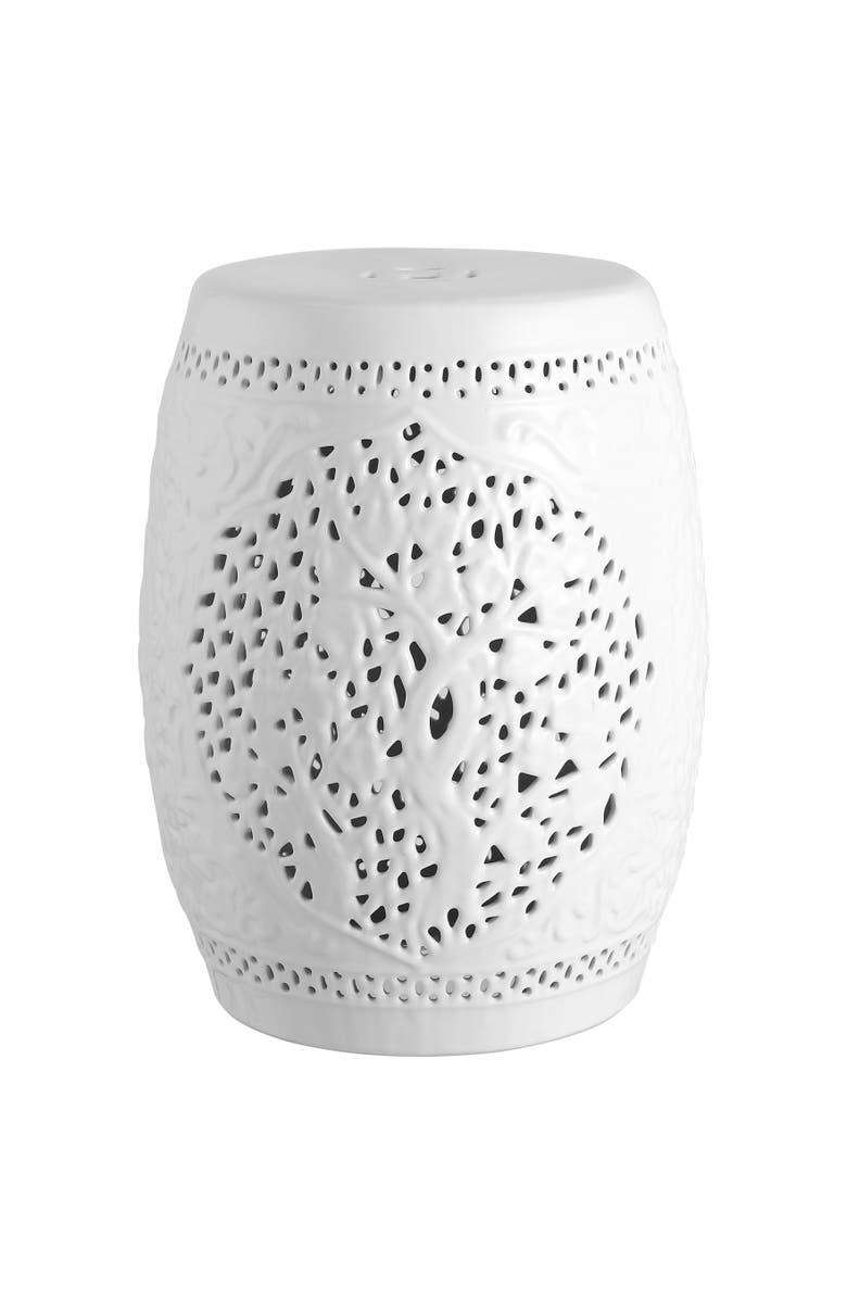 JONATHAN Y Tree of Life 18" Ceramic Garden Stool, Main, color, White